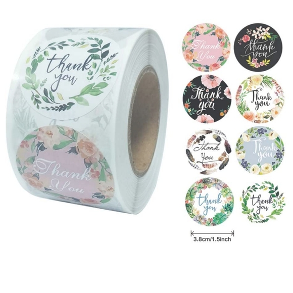 Other - 80 pcs 1" Boho Feather Flower Thank You Stickers